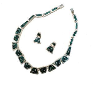 Sterling‎ Silver & Malachite Necklace & Earrings